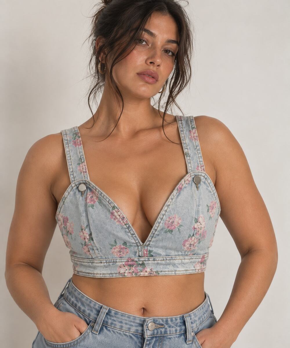 Wild Fable Women's Blue Denim Floral Top M NWOT